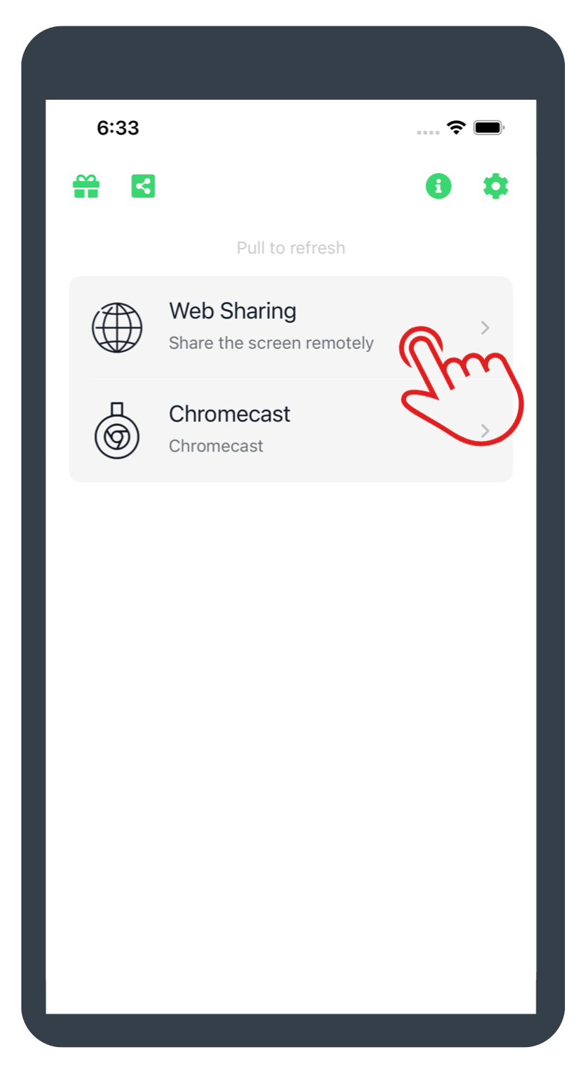 Choose Web Sharing or Chromecast in the Duplica app